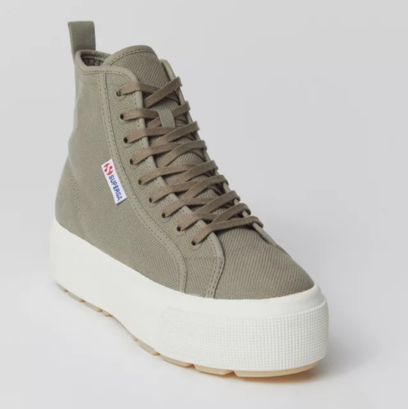 Superga 2708 Green Safari Platform Hi Top Tank Sneaker - Picture 1 of 14